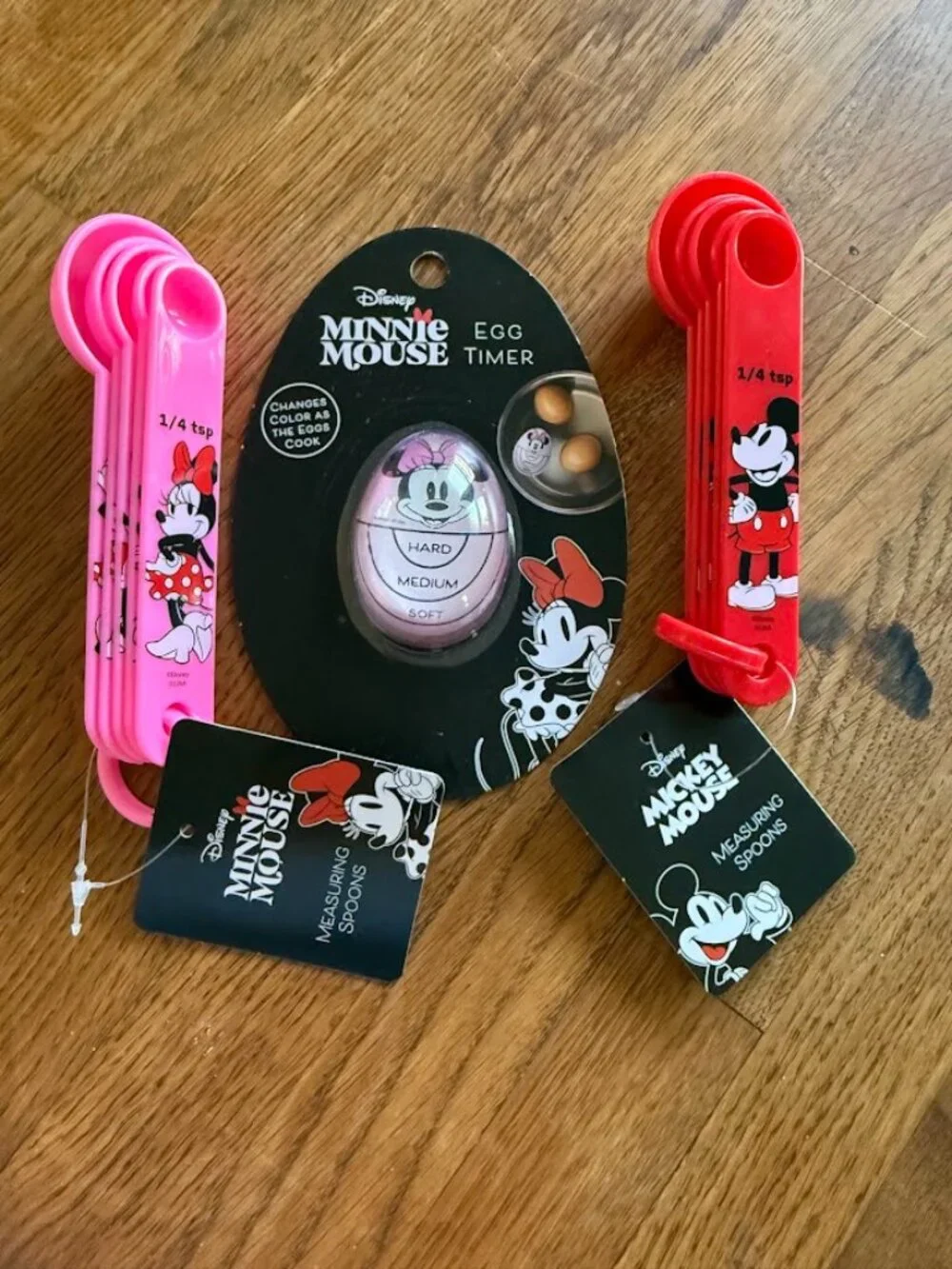 NWT Mickey & Minnie Measuring Spoons & Egg Timer Kitchen Cottage Grandma Disney